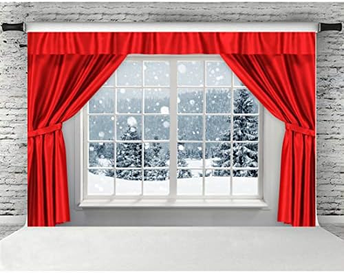 Lofaris Beyaz Kış Pencere Screnery Zemin Kırmızı Perde Noel Kapalı Noel Kar Ağacı Hediyeler Fotoğraf Arka Plan Bebek