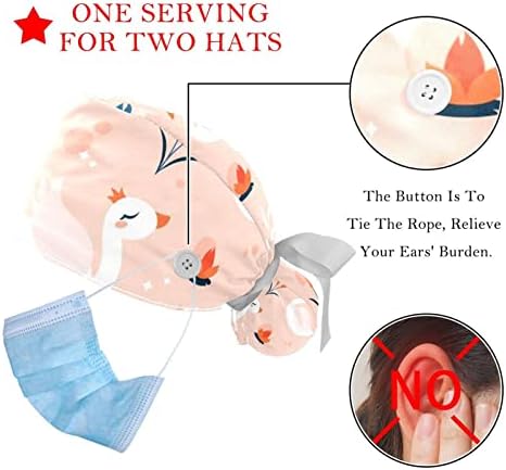 2 Paket Geometrik Üçgen Hemşire Fırçalama Kapaklar Kadınlar Uzun Saç Ayarlanabilir Kravat Geri Kafatası Şapka Bir