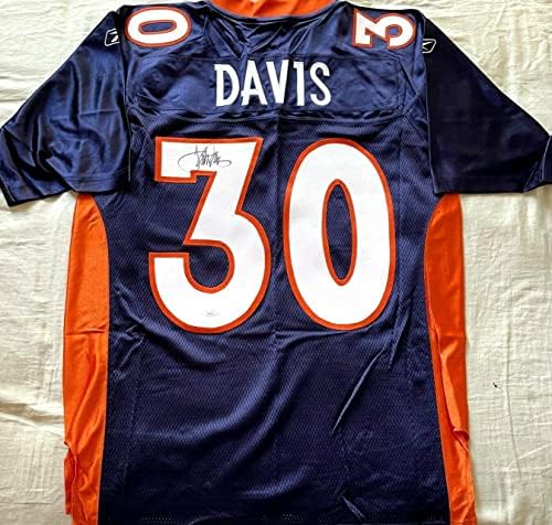 Terrell Davis imzalı imzalı Denver Broncos otantik Reebok mavi forması JSA İmzalı NFL Formaları