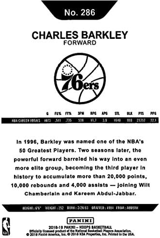 2018-19 NBA Çemberler Basketbol 286 Charles Barkley Philadelphia 76ers Tribute Panini tarafından yapılan Resmi Ticaret