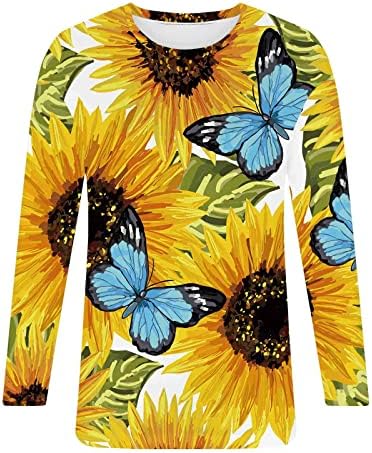 Bayanlar Ayçiçeği Çiçek Grafik Zayıflama Tunikler Bluzlar Crewneck Üstleri Büstiyer Gömlek 3/4 Kollu Salon Bluzlar