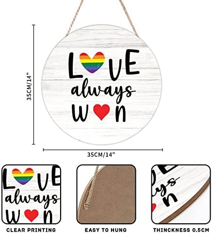Hoş geldin yazısı LGBT Gurur Yuvarlak Ahşap Işaretleri Retro Aşk Her Zaman Kazanmak Gökkuşağı Kalp Işareti Lezbiyen