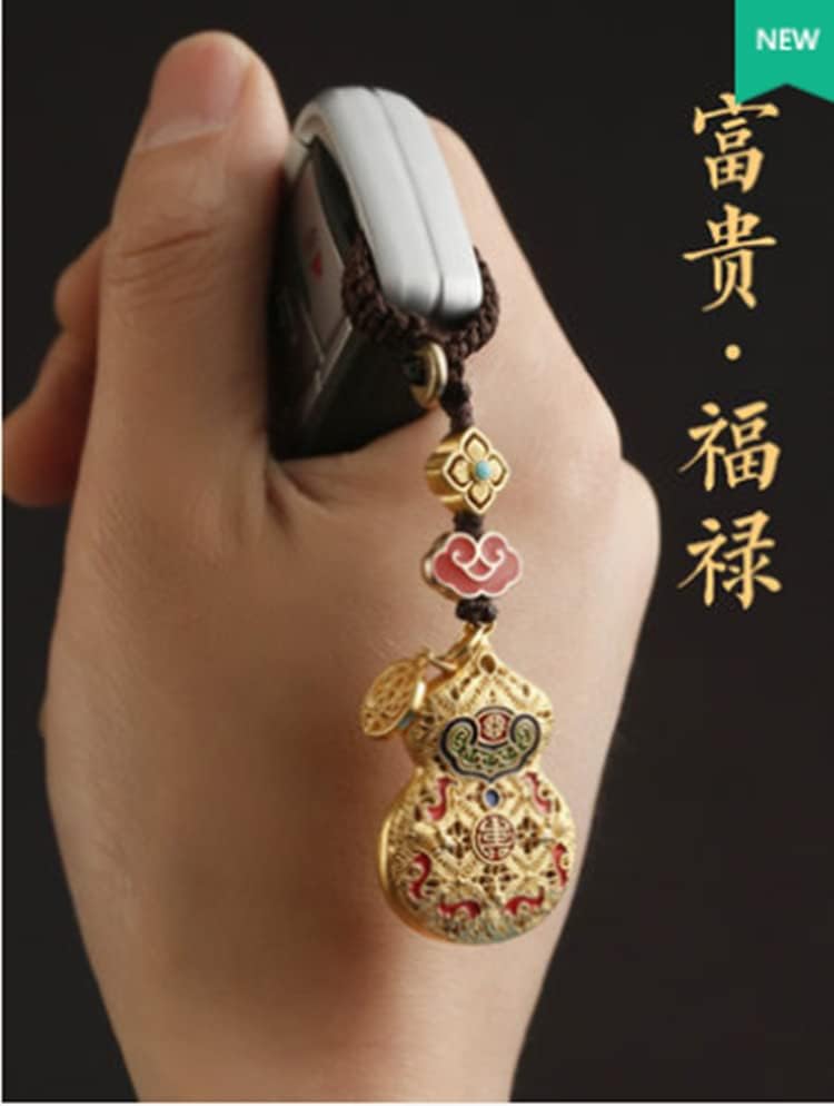 zhangruixuan-Shop 黄铜葫芦汽车钥匙挂件女个性情侣钥匙扣可爱创意包挂饰(蓝颜喜乐)