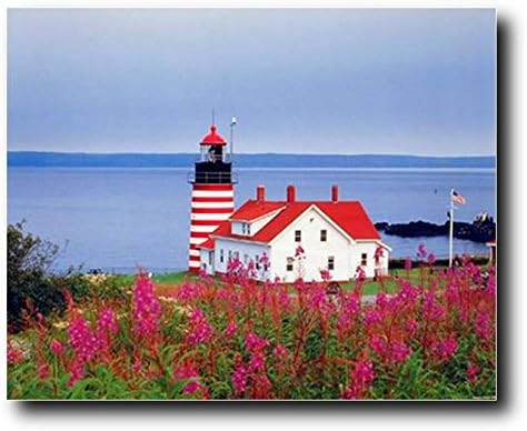Maine Batı Quoddy Kafa Deniz Feneri Deniz Manzarası Manzara Doğa Duvar Dekor Resim Sanat Baskı Posteri (16x20)