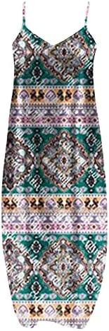 Bayan yaz elbisesi 2023 Rahat Aztek Baskı Spagetti Kayışı Ekip Boyun Kolsuz Gizlemek Göbek Gevşek Plaj Maxi Elbise