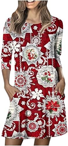 Ruzıyoog Kadınlar Casual T Gömlek Elbise Noel Uzun Kollu Moda Grafik Baskılı Tunik Elbise Gevşek Flowy Salıncak Shift