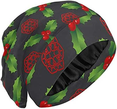 Kafatası Kap Uyku Kap Çalışma Şapka Bonnet Beanies Kadınlar için Çiçek Yaprakları Çiçekler Kırmızı Yeşil Noel Kış