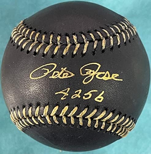 Pete Rose 4256 İmzalı Resmi Siyah Beyzbol Birinci Ligi - İmzalı Beyzbol Topları