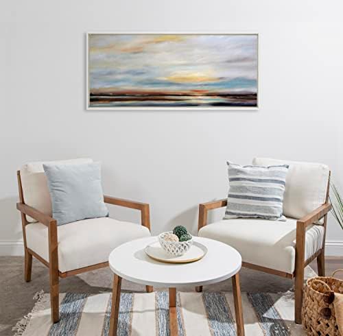 Kate ve Laurel Sylvie Carolina Sunset Çerçeveli Tuval Duvar Sanatı Mary Sparrow, 18x40 Beyaz, modern Doğa Skyline