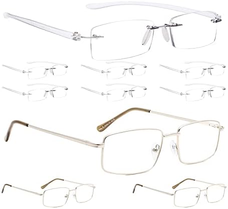LUR 7 Paket Çerçevesiz okuma gözlüğü + 3 Paket Metal okuma gözlüğü (Toplam 10 Çift Okuyucu +1.00)
