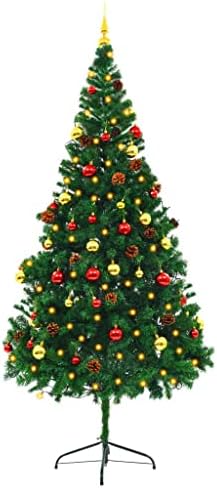 vidaXL Yapay Noel Ağacı Baubles ve LED Yeşil 210 cm Ev Yatak Odası Oturma Odası Koridor Ofis Tatil Süs noel dekorasyonları