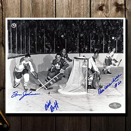 Tom Johnson & Don Marshall vs. Dick Duff Üçlü İmzalı 8x10 Fotoğraf-İmzalı NHL Fotoğrafları