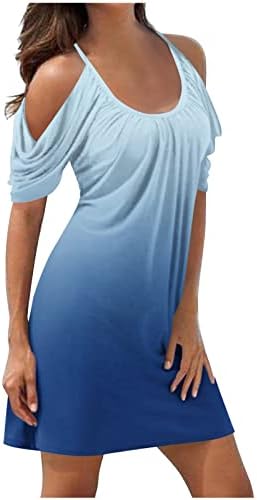Kadın Plaj Sundress Soğuk Omuz Flowy Tshirt Elbise Ombre Çiçek Baskı Tankı Elbise Yaz Rahat Gevşek Artı Boyutu Boho