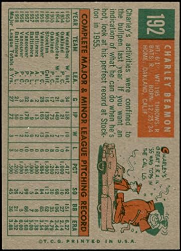1959 Topps 192 Charley Beamon Baltimore Orioles (Beyzbol Kartı) NM Orioles