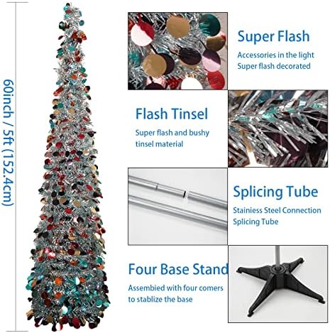 Gümüş ve Kırmızı & Altın Noel Ağaçları, 5ft Pop Up Kalem Cicili Bicili Ağacı.