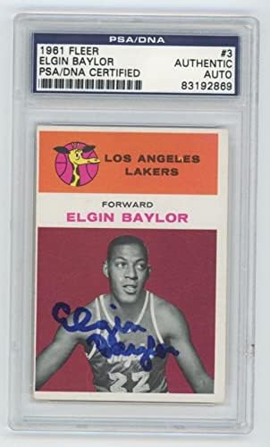 ELGİN BAYLOR Lakers İmzaladı 1961 Fleer Basketbol ÇAYLAK Kartı 3 + PSA Otomatik Basketbol Slabbed Çaylak Kartları