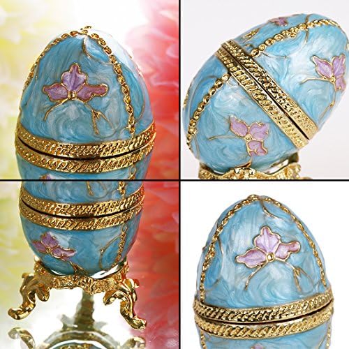 YU FENG Faberge Tarzı Yumurta Şekilli Biblo Kutusu Menteşeli Takı Yüzük Tutucu Koleksiyon Heykelcik Kutuları Kristaller