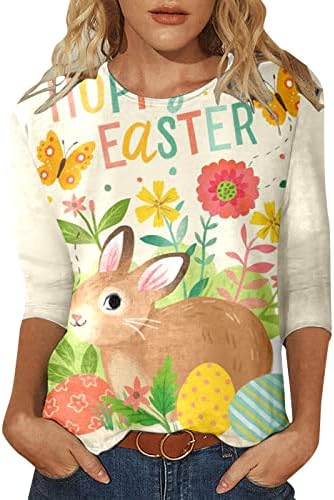 Paskalya tavşanı Gömlek Kadınlar için 3/4 Kollu Sevimli Gömlek Tunik O Boyun Casual Kazak Bluzlar Tops
