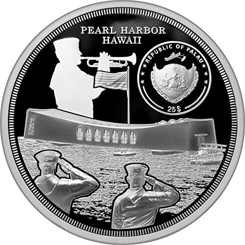 2021 DE USS Arizona PowerCoin By Miles Standish 5 Oz Gümüş Sikke 25 $ Palau 2021 Kanıtı