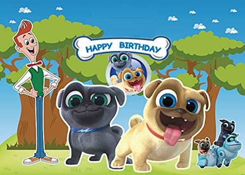 Karikatür Yavru Köpek Pals Doğum Günü Zemin Erkek Çocuk Bebek Duş Mutlu Doğum Günü Partisi Fotoğraf Arka Plan Kek