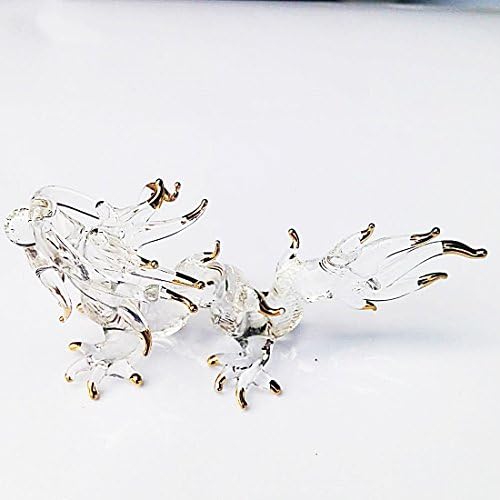 WitnyStore Tiny 3¼ Uzun Açık ve Altın Çin Ejderha Heykelcik-Minyatür El Üflemeli Cam Efsanevi Yaratıklar Kristal Hayvanlar