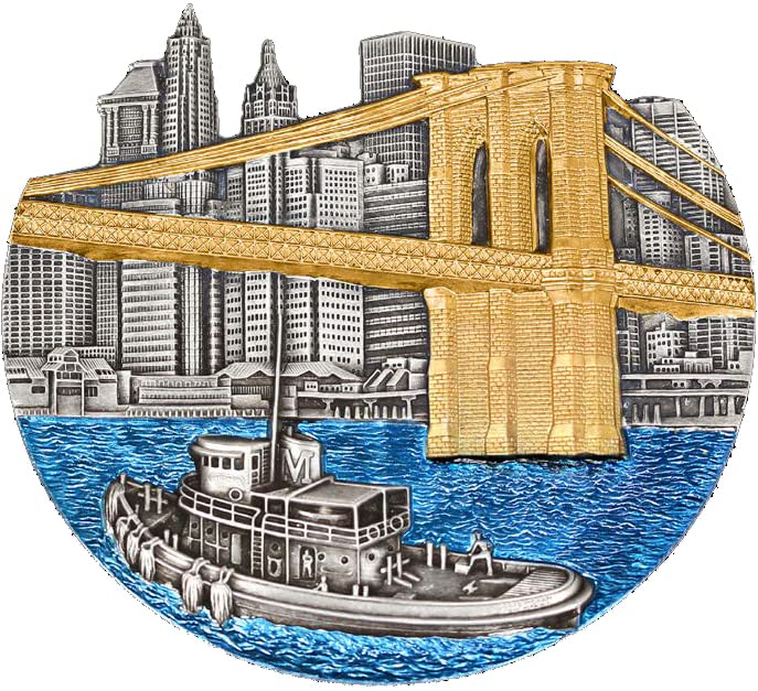 2022 DE Dünyaca Ünlü Köprüler PowerCoin Brooklyn Köprüsü Şekilli 5 Oz Gümüş Sikke 5000 Frank Kongo 2022 Antika Kaplama