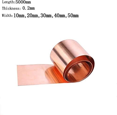 XUNKUAENXUAN Metal Bakır folyo Bakır Sac Levha Hammadde Kalınlığı (0.2 mm) - Genişlik: 50mm Uzunluk: 5000mm Pirinç