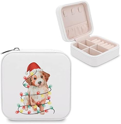 Noel ışıkları köpek Corgi mücevher kutusu PU küçük taşınabilir seyahat çantası tatil organizatör ekran depolama tutucu
