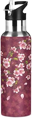 ALAZA Sakura Çiçeği Su Şişesi Saman Kapaklı Vakum Yalıtımlı Paslanmaz Çelik termos şişe Su Şişesi 32 oz