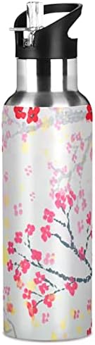 ALAZA Boyama Boyalar Sakura Su Şişesi Saman Kapaklı Vakum Yalıtımlı Paslanmaz Çelik termos şişe Su Şişesi 32oz