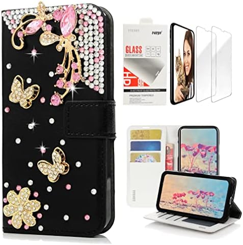 STENES Bling Cüzdan Telefon Kılıfı ile Uyumlu Samsung Galaxy A13 5G - Stylish-3D El Yapımı Güzel Kelebek Çiçekler