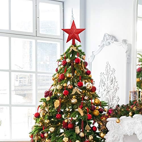 Lıvder 8 İnç Noel Ağacı Üst Taç Glitter Yıldız Dekorasyon (Kırmızı)