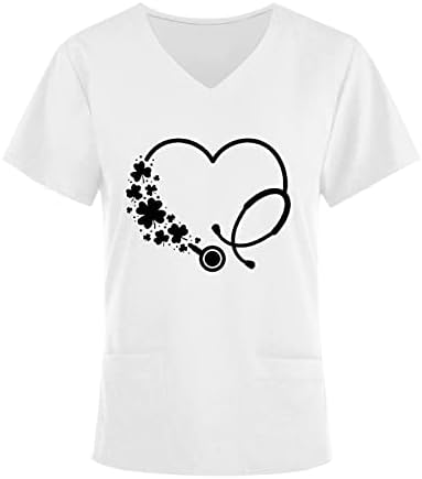 Sonbahar Yaz Çiçek Aşk Grafik Bluz Kızlar Kısa Kollu 2023 Derin V Boyun Çalışma Fırçalama Üniforma Bluz Tee bayan