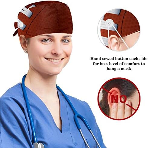 yoyoAmoy Estetik Mercan Koyu Mavi şapka ıçi Bantı Ve Düğme Cerrahi Fırçalayın Şapka Hemşire Saç Kapağı