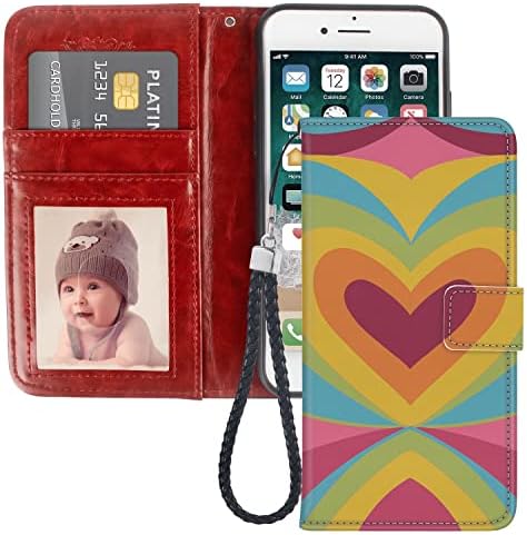 DAFEI Cüzdan iphone için kılıf 7/8/SE2 Tasarımcı Renkli Kalp Tünel Desen PU Deri Flip Folio KIMLIK ve Kredi Kartları