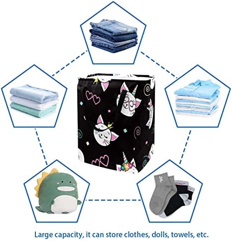 Kedi Unicorn Sevimli Baskı Katlanabilir çamaşır sepeti, 60L Su Geçirmez çamaşır sepetleri Çamaşır Kutusu Giysi Oyuncak
