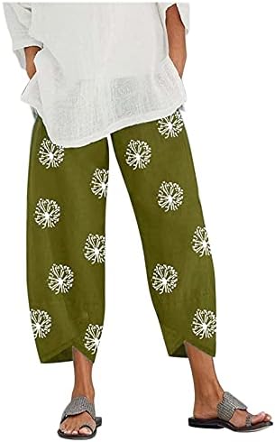 Kadınlar için pamuk Keten Pantolon, Karahindiba Rahat Konfor Geniş Bacak Palazzo Bayan Yoga Kapriler Rahat Moda Kırpılmış