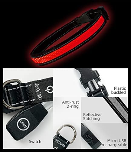 COMOIL Led Köpek Tasması USB Şarj Edilebilir, Suya Dayanıklı Light Up Köpek Tasmaları, Gece Yürüyüşü, Koşu ve Koşu