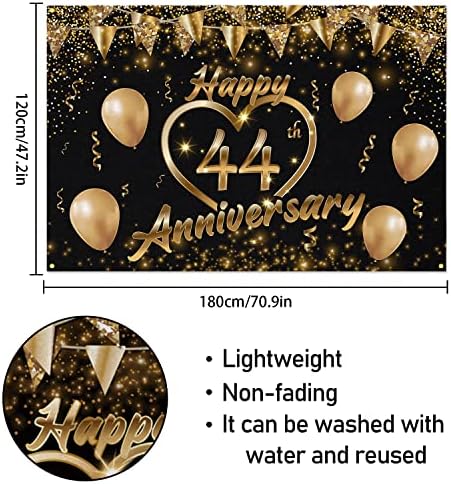 Mutlu 46th Yıldönümü Backdrop Banner Dekor Siyah Altın-Glitter Aşk Kalp Mutlu 46 Yıl Düğün Yıldönümü Parti Tema Süslemeleri