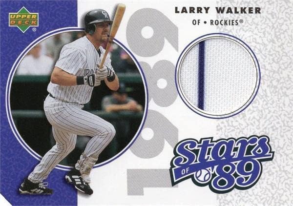 Larry Walker oyuncu yıpranmış forması yama beyzbol kartı (Colorado Rockies) 2002 Üst Güverte Yıldız SLLW ince çizgili-MLB