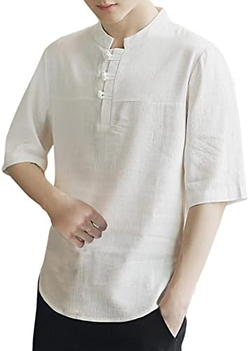Erkekler için gömlek Moda Şık Rahat, Erkek Yaz Gömlek V Boyun Rahat Gömlek Puf Kollu Üstleri Erkekler için Düz Renk