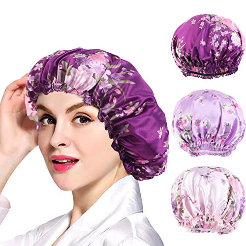 YeeMan 3 ADET Çiçekler Saç Bonesi İpeksi Saten Kaput Kap Kaput Kıvırcık Saçlar için, kadın Saç Sarma Uyku için (Mor