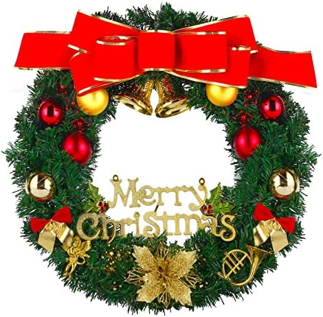 Foroyalife 16 İnç Noel Çelenkler için Ön Kapı, Açık Noel Çelenk Çelenk ve Swags, Noel Kapı Dekor Çelenk ile Bells,