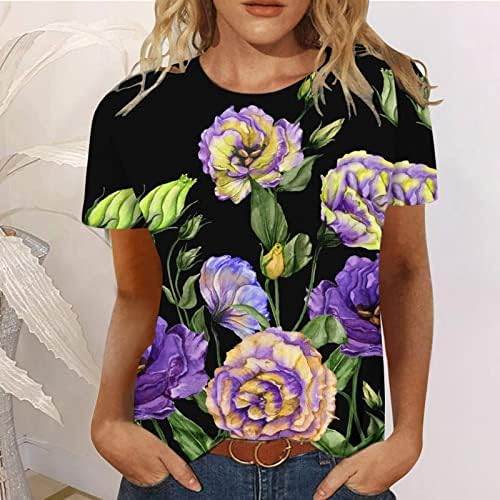 Crewneck Gömlek Bayan Yaz Sonbahar Kısa Kollu Şakayık Çiçek Baskı Rahat Fit Salonu Bluzlar Tişörtleri Bayanlar A0