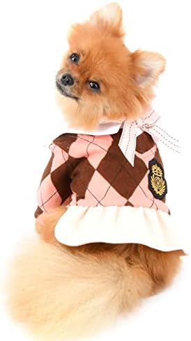 SMALLLEE_LUCKY_STORE Pet Argyle Kazak Elbise Etek Küçük Köpek Kedi Kız Retro Ekose Triko Yelek Okul Kıyafetleri Yavru