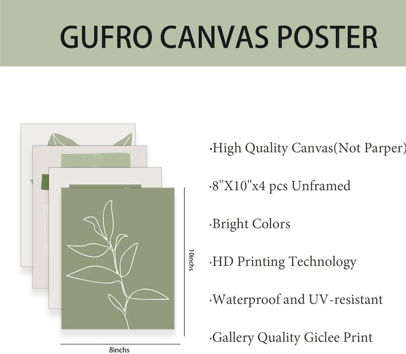 Gufro 4'lü Set Yeşil Poster Galeri Kalitesinde Baskı-Soyut Minimalist Yeşil Poster, Oda Estetiği için Yeşil Çizgiler