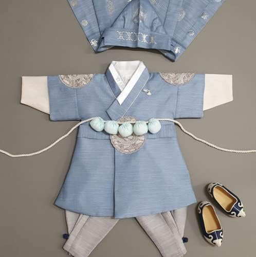 OUJIN I Kore Açık Mavi Erkek Hanbok 100 gün~10y / o Kore Geleneksel Elbise Erkek Bebek Çocuklar Hanbok
