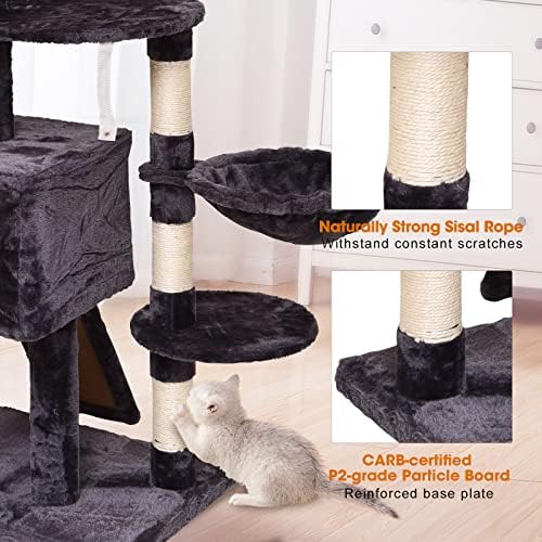 MQ Kedi Ağacı Kedi Kulesi Kapalı Kediler için 47.3 in Çok Seviyeli Kedi tırmalama sütunu ile Hamak Peluş Tünemiş ve