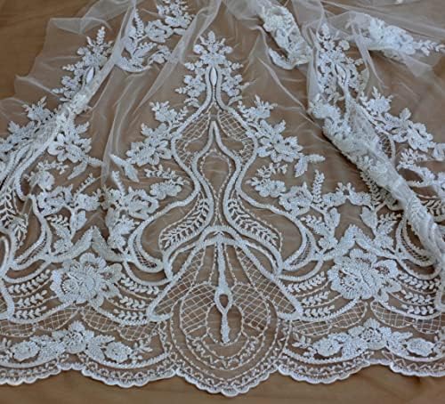 Özel Büyük Desenler Tasarım La Belleza Boncuk dantel Kumaş 49 Genişlik Güzel düğün elbisesi için kesilmesi kolay Beyaz