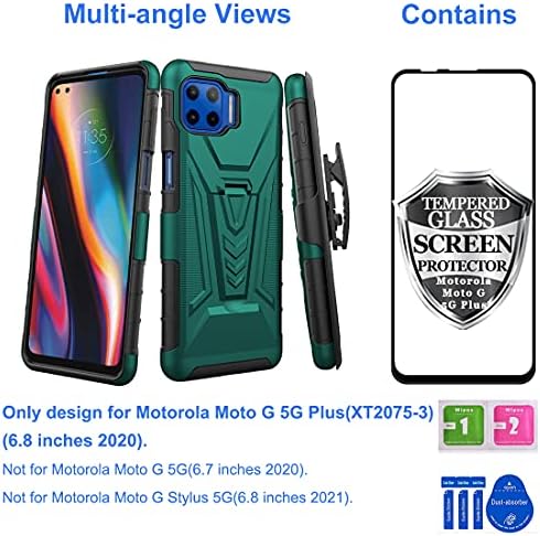 Motorola Moto G 5G Plus ile Uyumlu Ailiber, Ekran Koruyuculu Moto G 5G Plus + Kılıf Kılıfı, Döner Kemer Klipsi Kılıfı